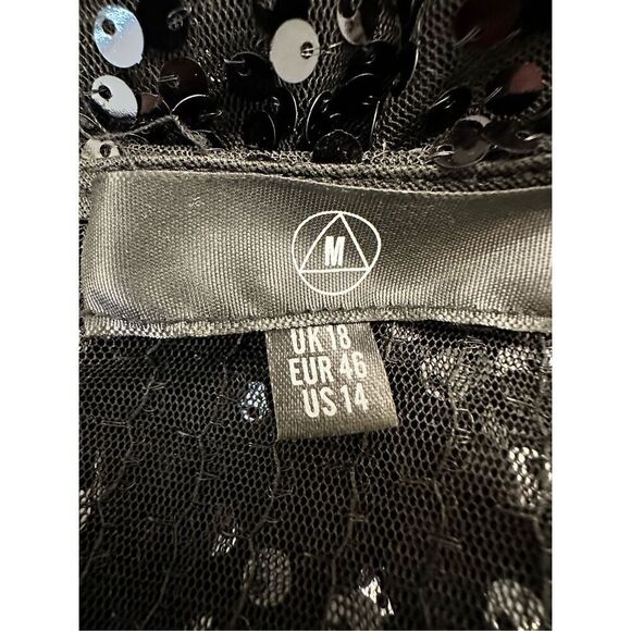 Missguided Surplice Wrap Long Sleeve Back Zip Sequin Jumpsuit Black Medium - Picture 9 of 11